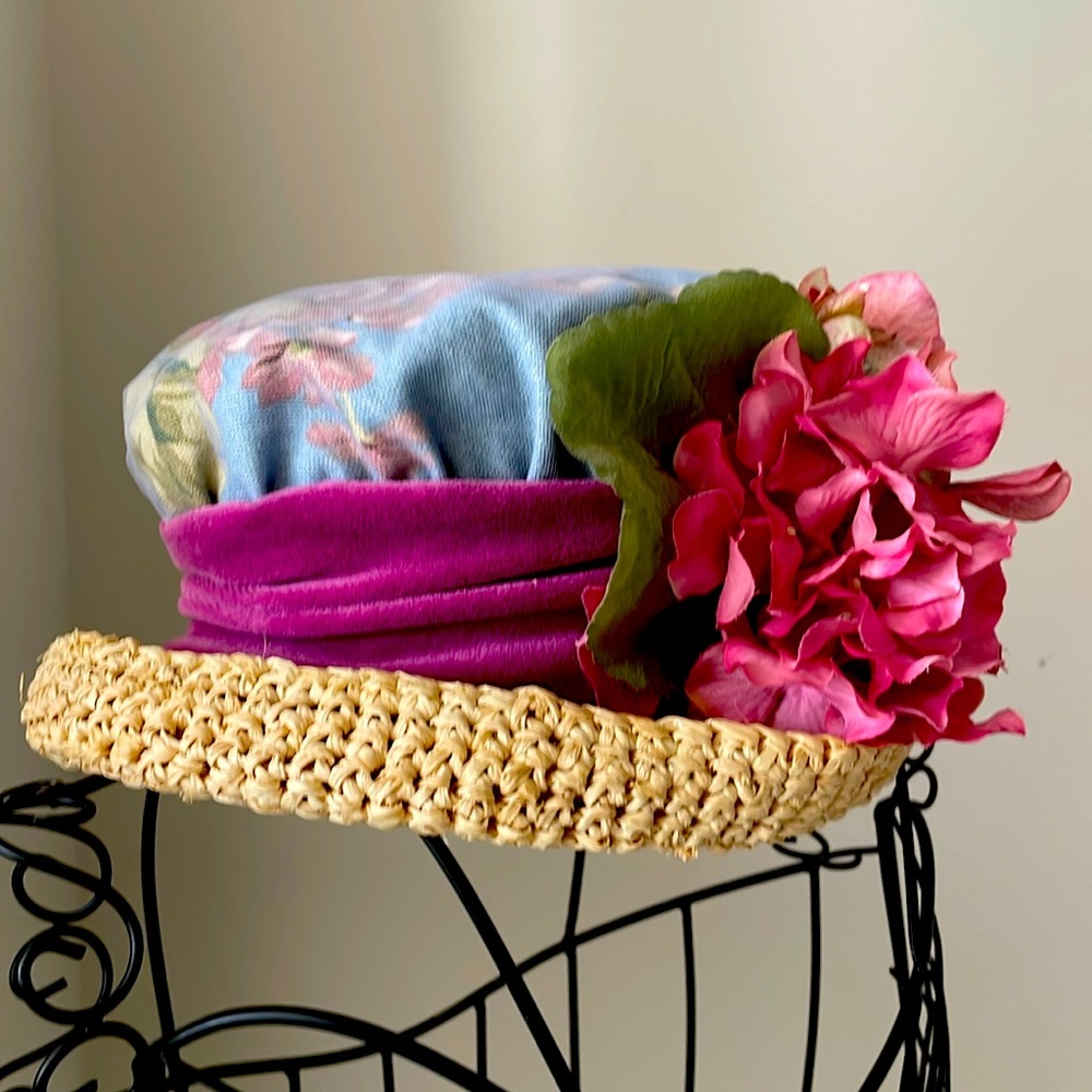 Vintage custom made pink yellow flower  detailed hat